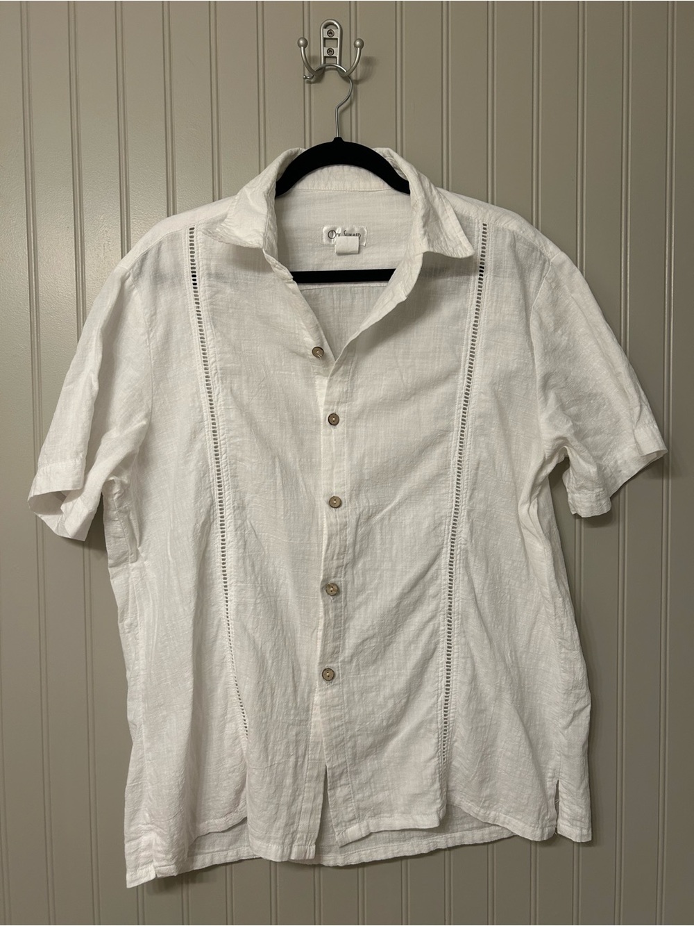 Men's White Short-Sleeve Linen Button-Down Shirt - Breathable Summer Style